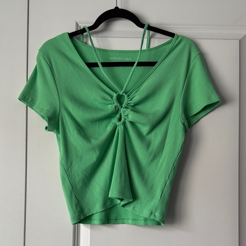 American Eagle Outfitters Green Ruched Crop Top